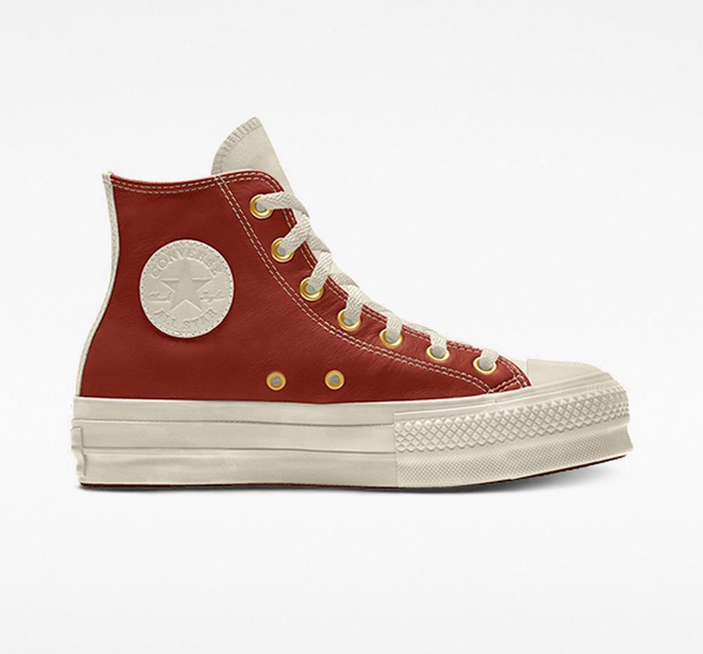 Dámské Boty Na Platformy Converse Custom Chuck Taylor All Star Lift Læder By You Unisex High Top Oranžové | 928365VBD