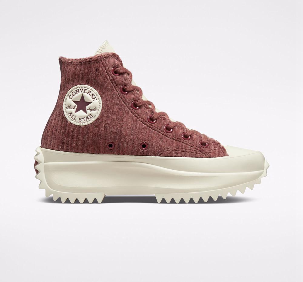 Dámské Boty Na Platformy Converse Run Star Hike Velour Unisex High Top Vínové Tmavě | 693172DVJ