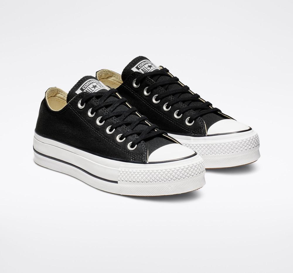 Dámské Nízké Converse Chuck Taylor All Star Lift Platformy Platene Černé Bílé Bílé | 394017YBJ