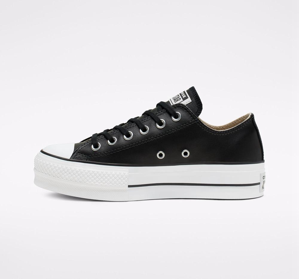 Dámské Nízké Converse Chuck Taylor All Star Lift Platformy Læder Černé Černé Bílé | 724368HZV