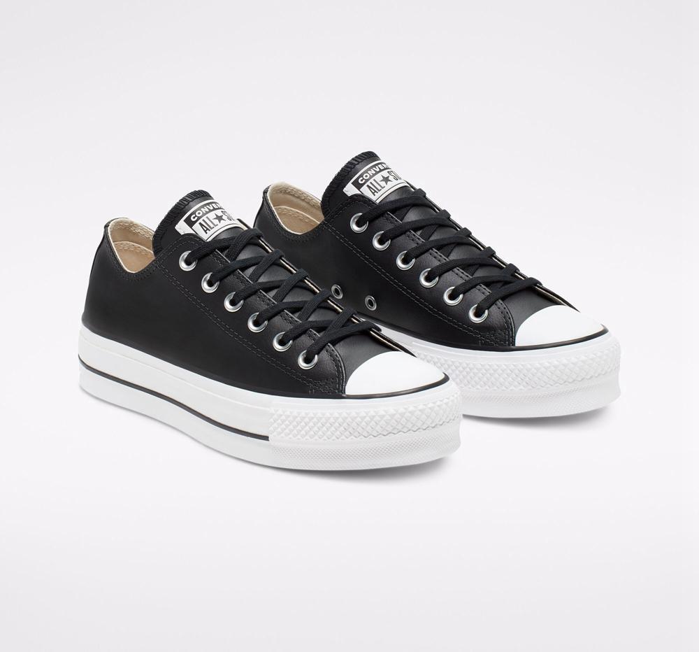 Dámské Nízké Converse Chuck Taylor All Star Lift Platformy Læder Černé Černé Bílé | 724368HZV