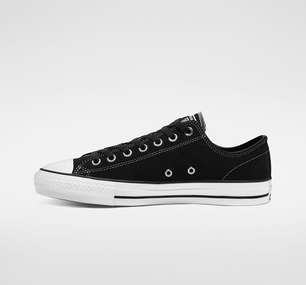 Dámské Nízké Converse Cons Chuck Taylor All Star Pro Semišové Skate Černé Černé Bílé | 610489KVI