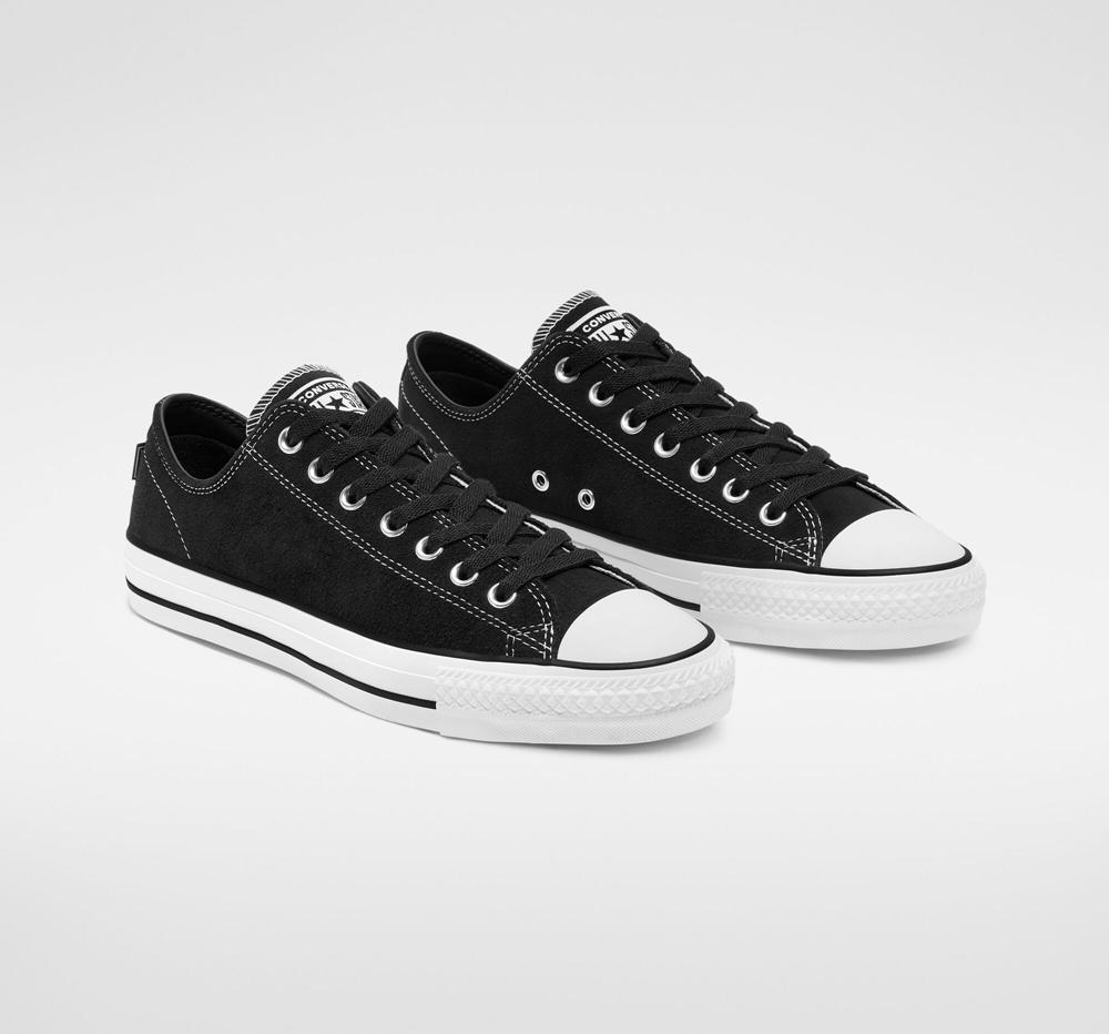 Dámské Nízké Converse Cons Chuck Taylor All Star Pro Semišové Skate Černé Černé Bílé | 610489KVI