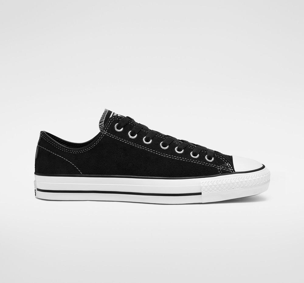 Dámské Nízké Converse Cons Chuck Taylor All Star Pro Semišové Skate Černé Černé Bílé | 610489KVI