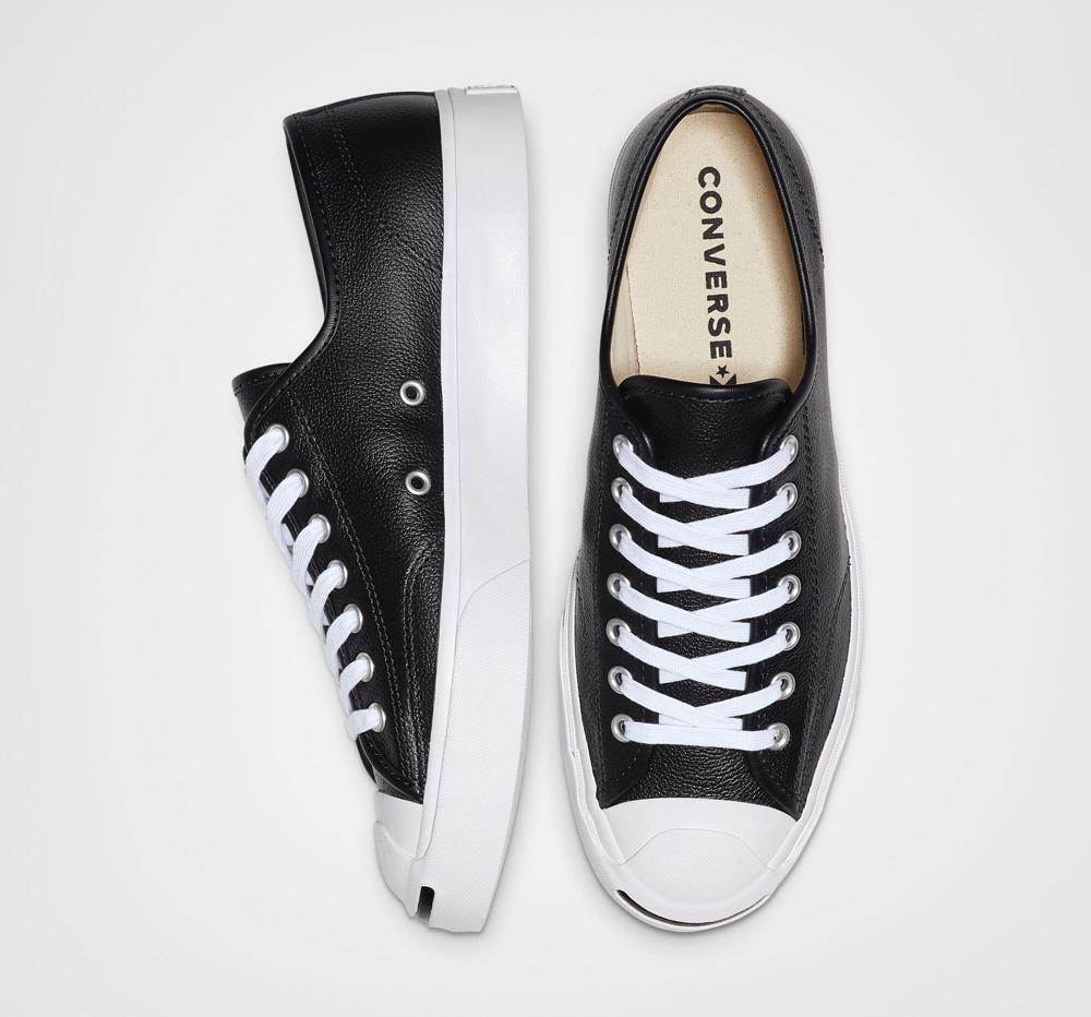 Dámské Nízké Converse Jack Purcell Læder Unisex Černé Bílé Bílé | 832916JCE