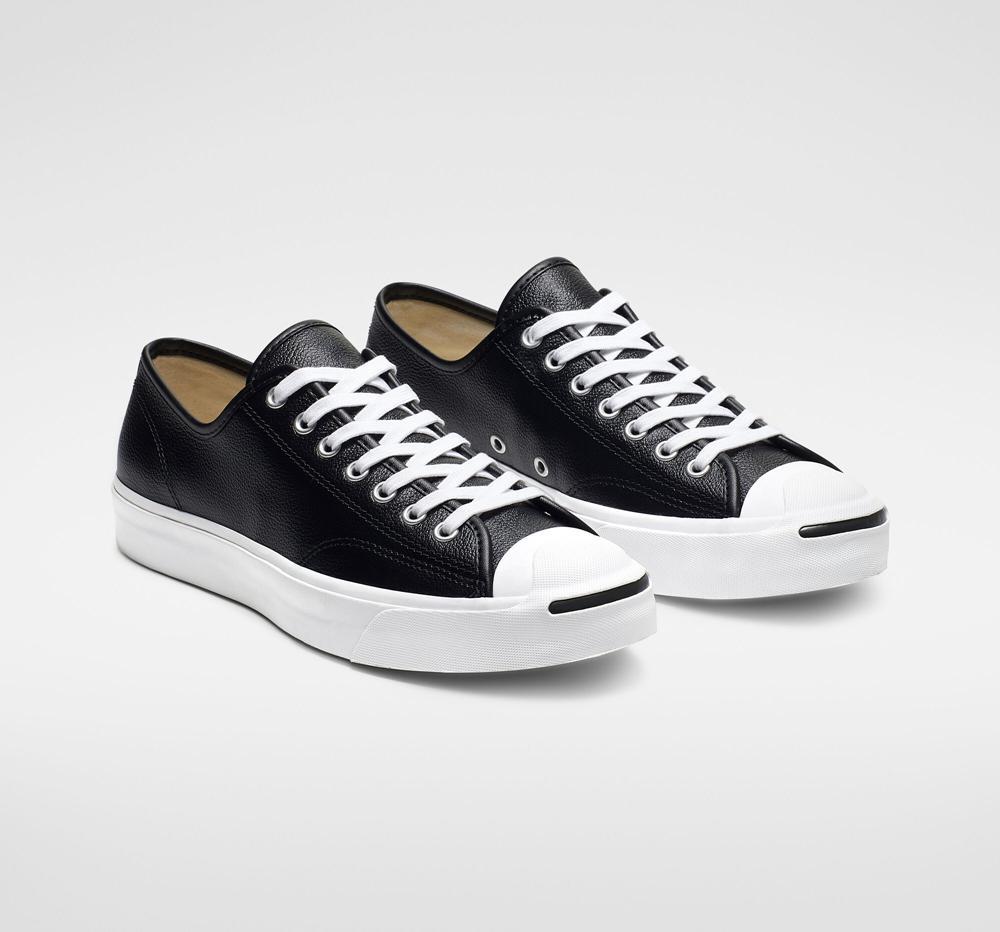 Dámské Nízké Converse Jack Purcell Læder Unisex Černé Bílé Bílé | 832916JCE