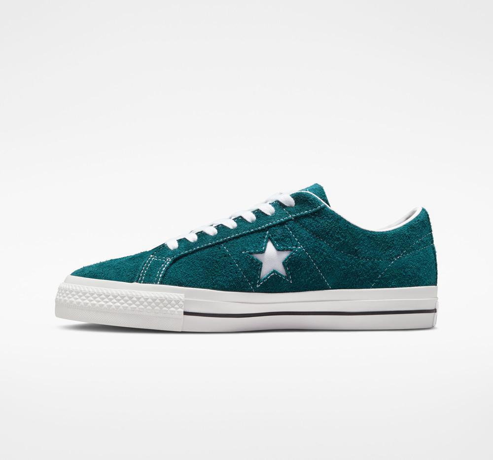 Dámské Nízké Converse One Star Pro Vintage Semišové Skate Zelene Tyrkysové Černé Bílé | 987630BDN