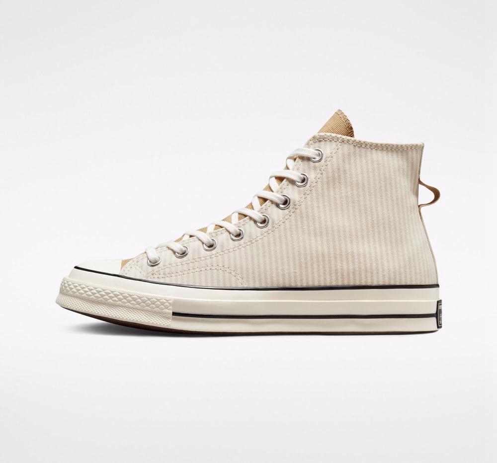 Dámské Vysoké Converse Chuck 70 Crafted Stripe Unisex Hnědožlutý | 480651RXW