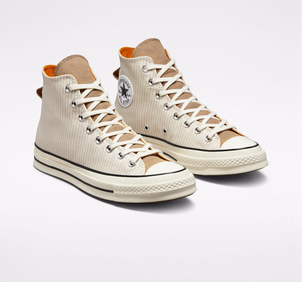 Dámské Vysoké Converse Chuck 70 Crafted Stripe Unisex Hnědožlutý | 480651RXW