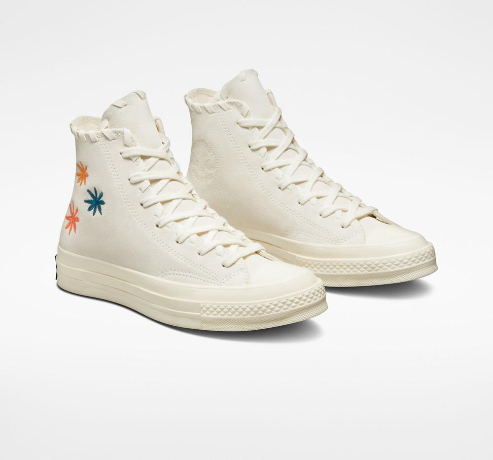 Dámské Vysoké Converse Chuck 70 Embroidered Florals Bílé | 140735DBG