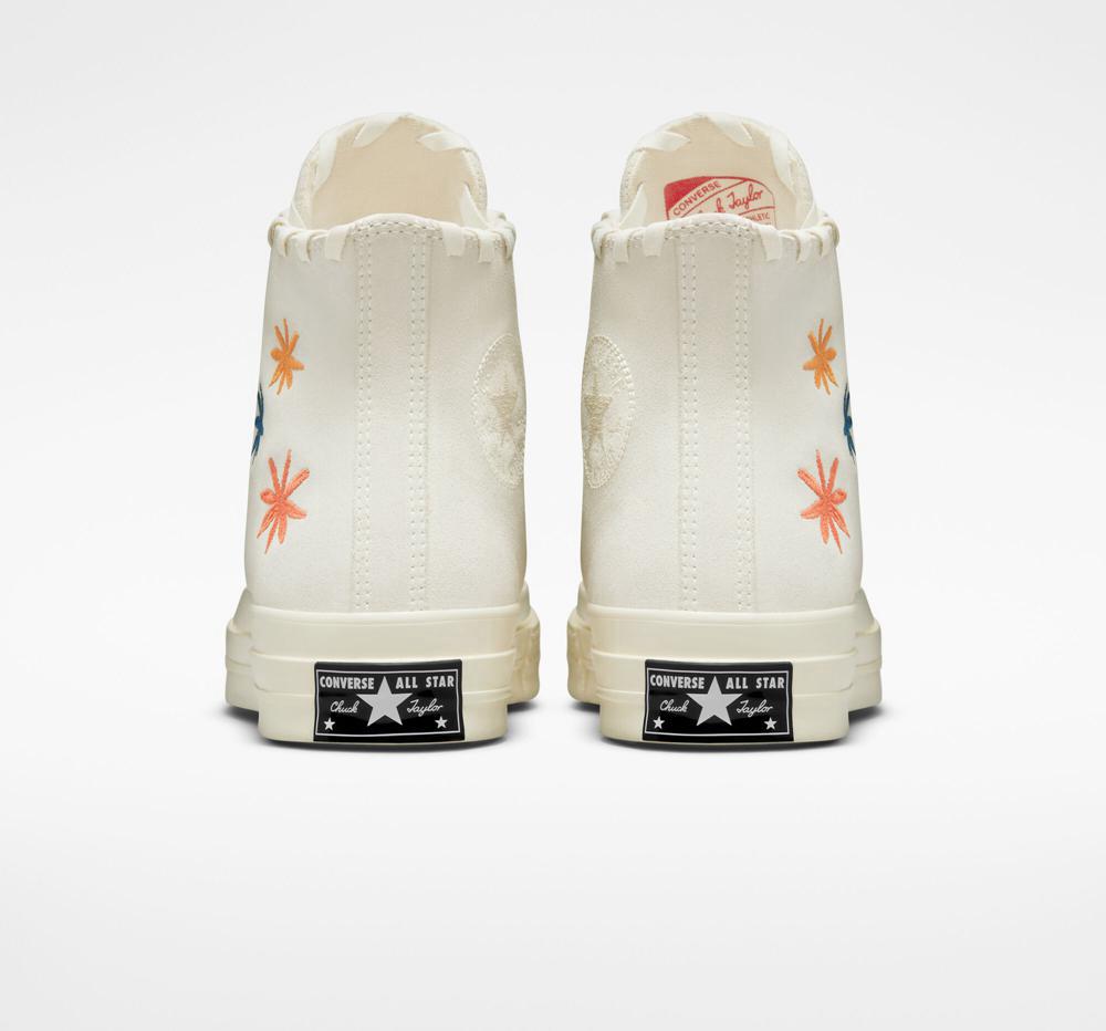 Dámské Vysoké Converse Chuck 70 Embroidered Florals Bílé | 140735DBG