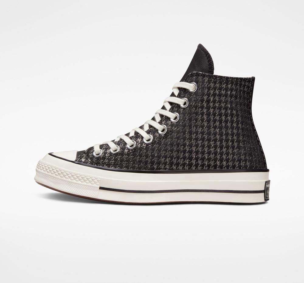 Dámské Vysoké Converse Chuck 70 Houndstooth Shine Černé Stříbrné | 617980OCD