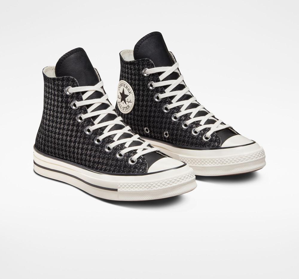 Dámské Vysoké Converse Chuck 70 Houndstooth Shine Černé Stříbrné | 617980OCD