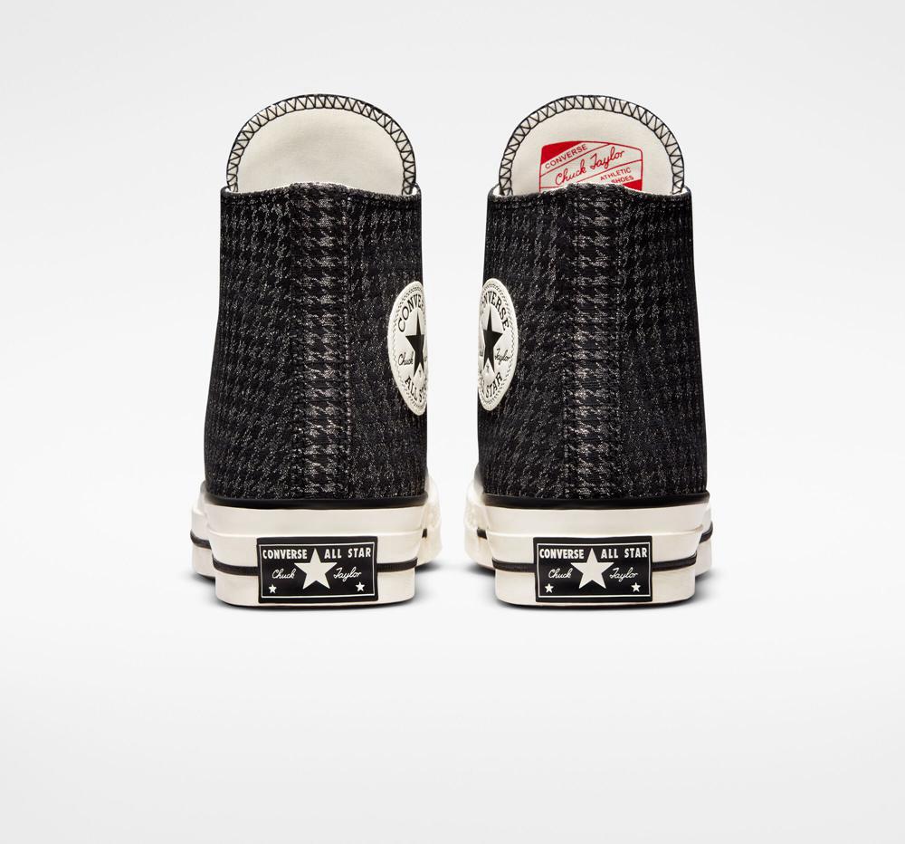 Dámské Vysoké Converse Chuck 70 Houndstooth Shine Černé Stříbrné | 617980OCD