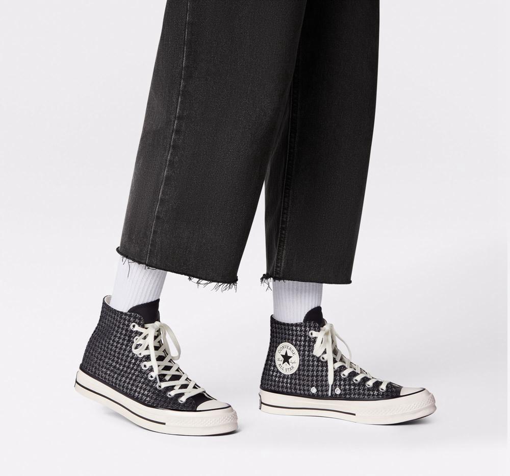 Dámské Vysoké Converse Chuck 70 Houndstooth Shine Černé Stříbrné | 617980OCD