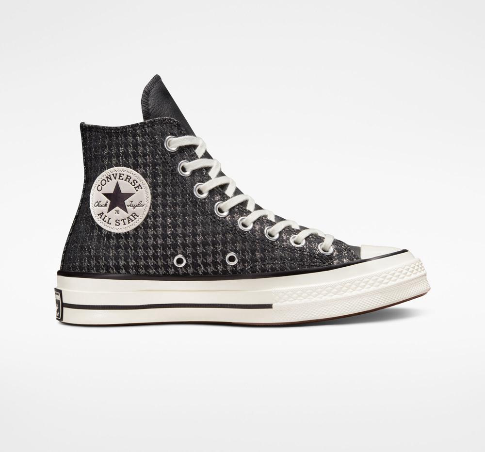 Dámské Vysoké Converse Chuck 70 Houndstooth Shine Černé Stříbrné | 617980OCD