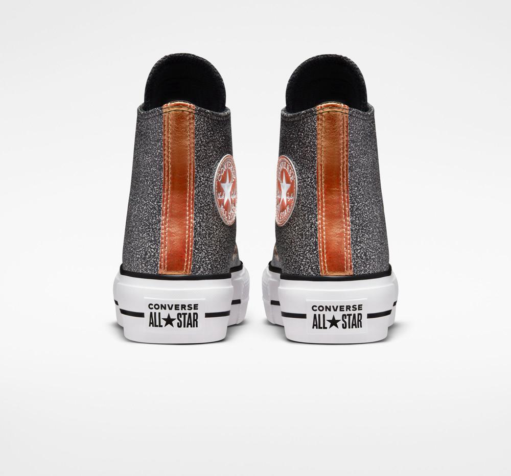 Dámské Vysoké Converse Chuck Taylor All Star Lift Platformy Metallic Glitter Černé Měď Bílé | 360278UHL