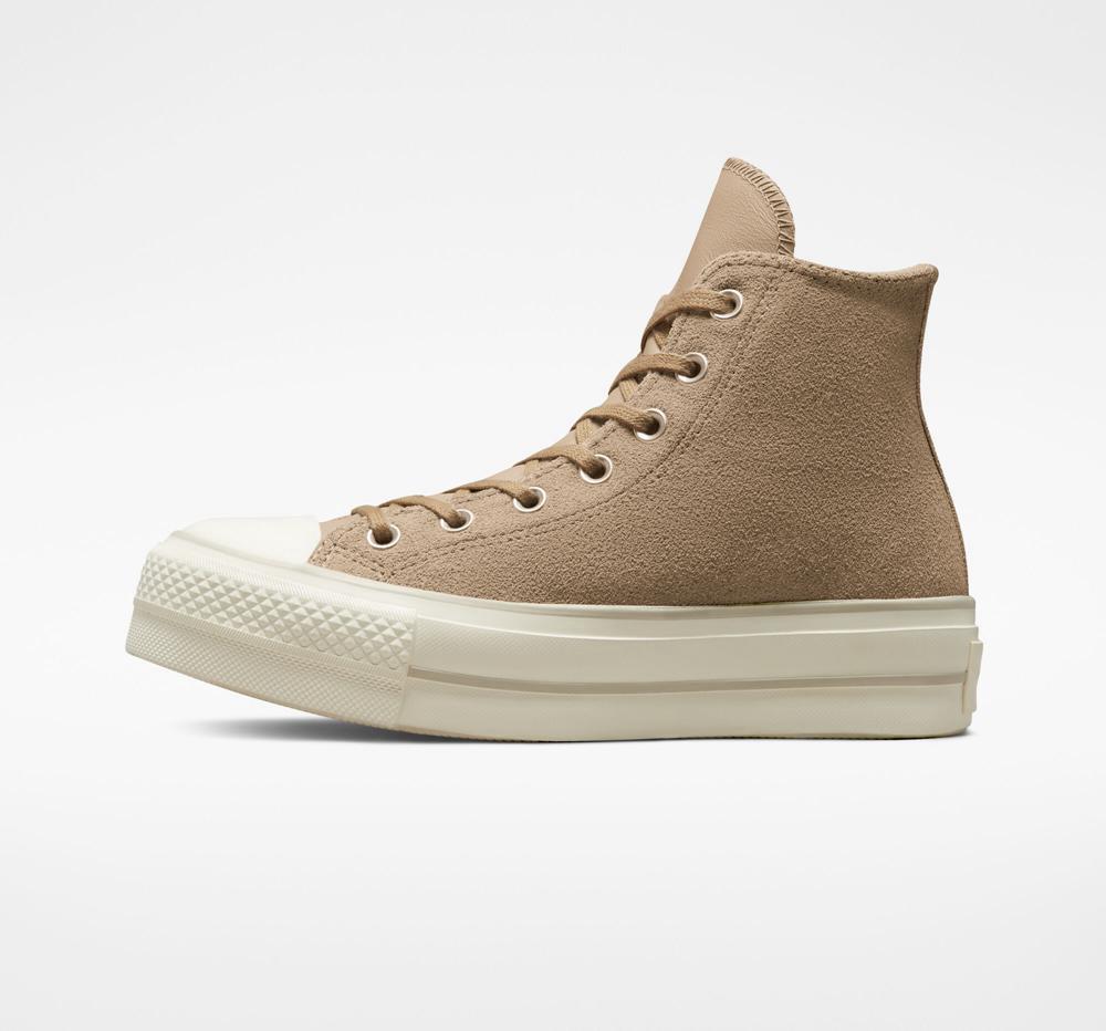 Dámské Vysoké Converse Chuck Taylor All Star Lift Platformy Semišové Hnědožlutý | 386912OXZ