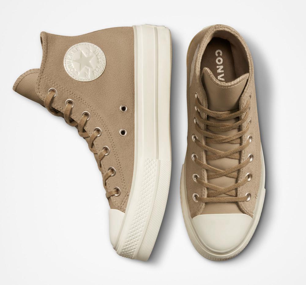 Dámské Vysoké Converse Chuck Taylor All Star Lift Platformy Semišové Hnědožlutý | 386912OXZ