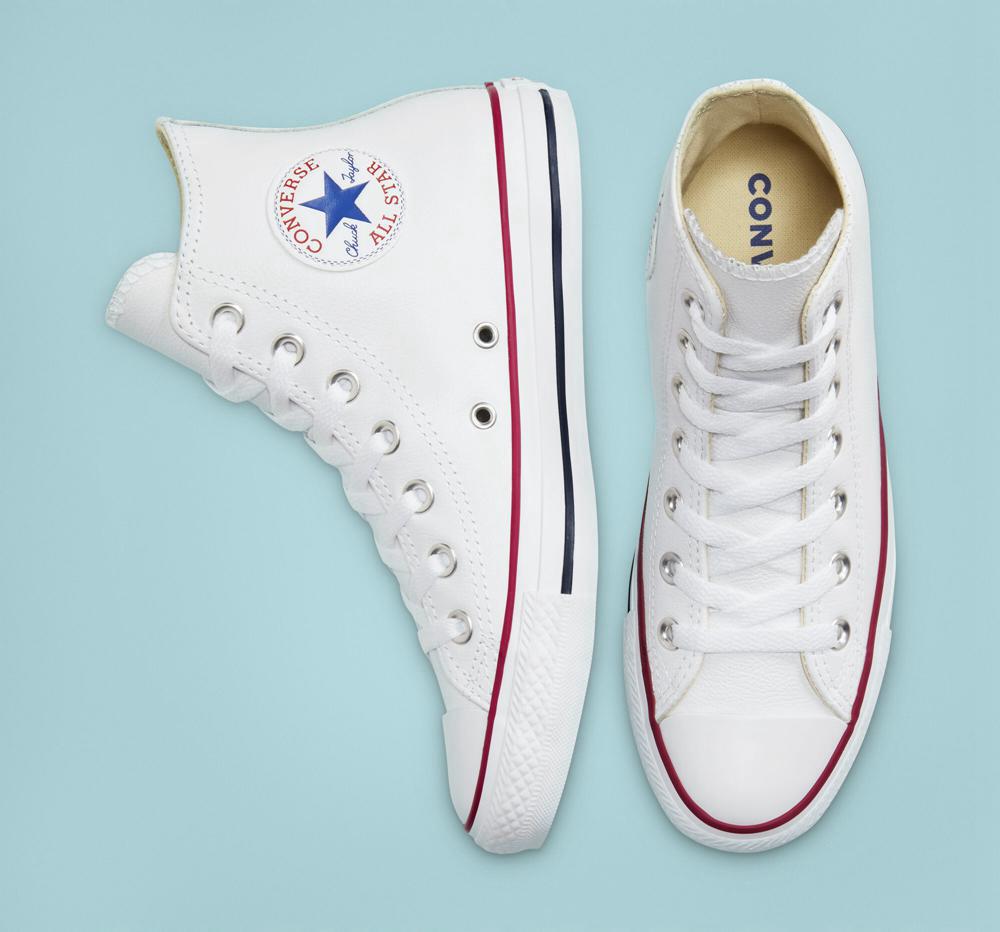 Dámské Vysoké Converse Chuck Taylor All Star Læder Unisex Bílé | 456819WRP