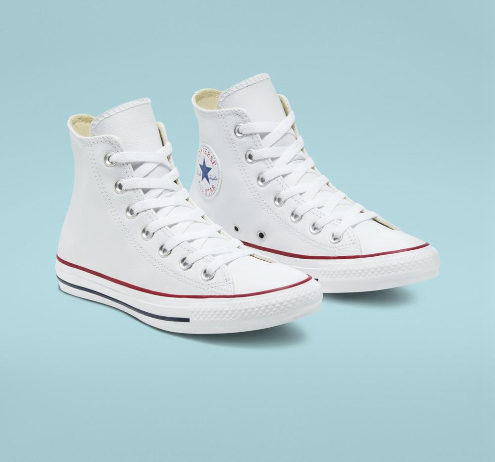 Dámské Vysoké Converse Chuck Taylor All Star Læder Unisex Bílé | 456819WRP