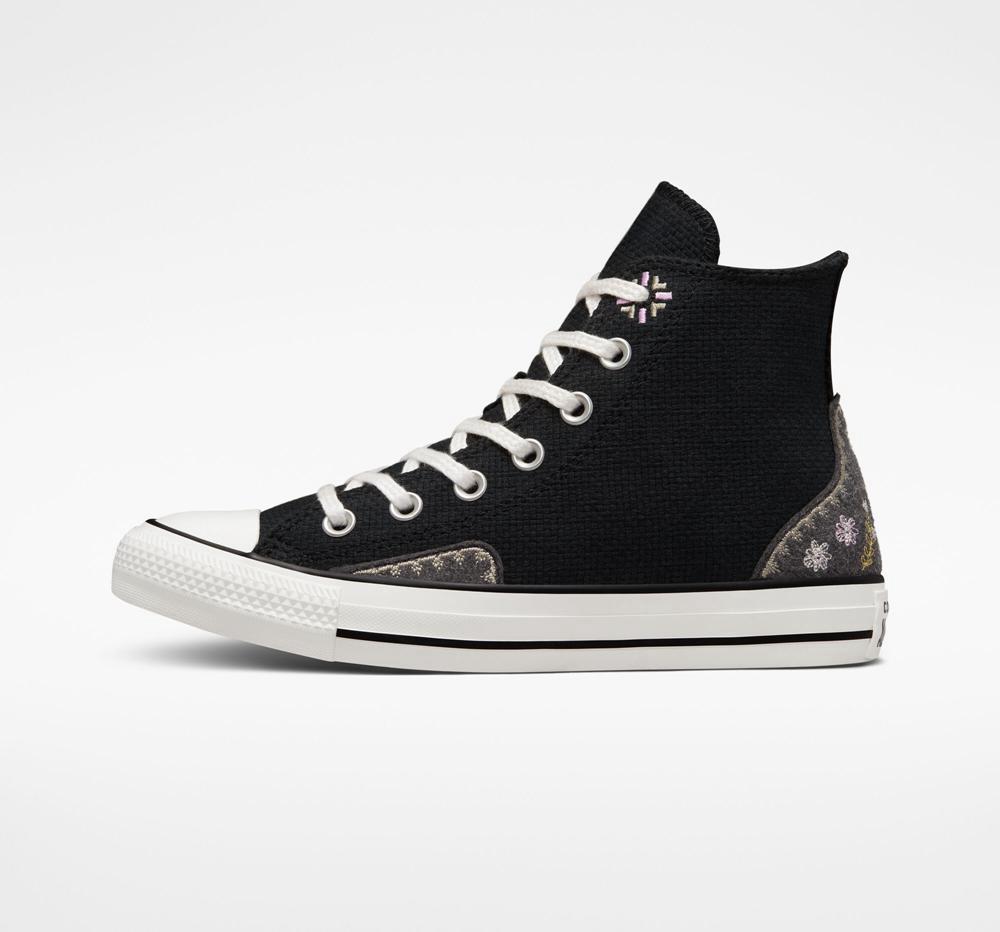 Dámské Vysoké Converse Chuck Taylor All Star Autumn Embroidery Černé Růžové | 472168PAF