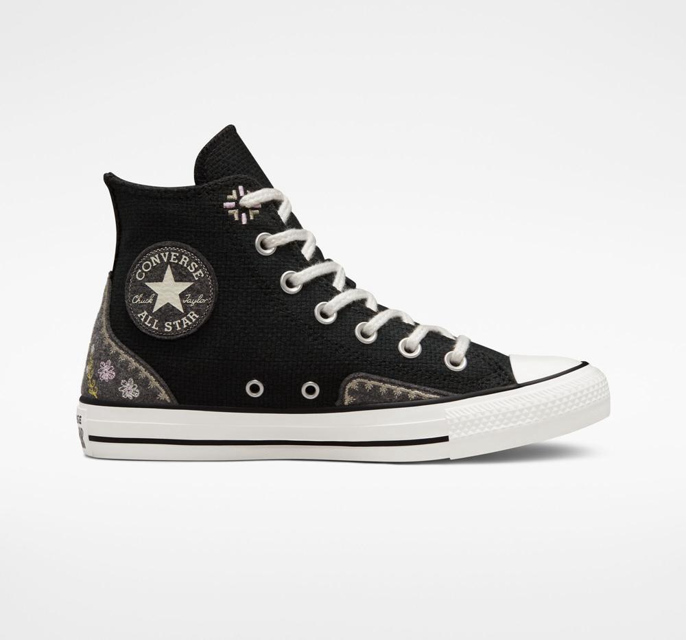 Dámské Vysoké Converse Chuck Taylor All Star Autumn Embroidery Černé Růžové | 472168PAF