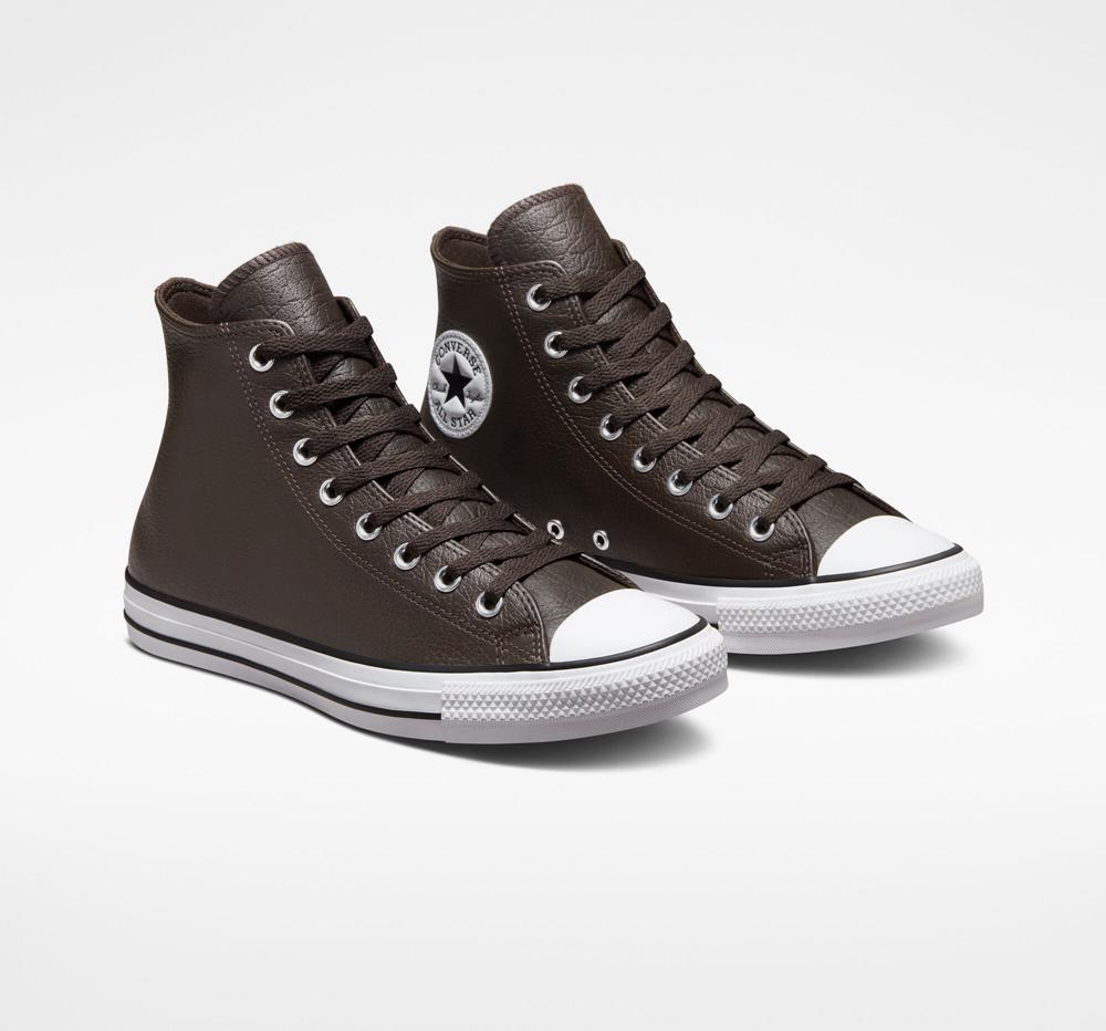 Dámské Vysoké Converse Chuck Taylor All Star Tumbled Læder Unisex Hnědé Bílé Černé | 524630NIC