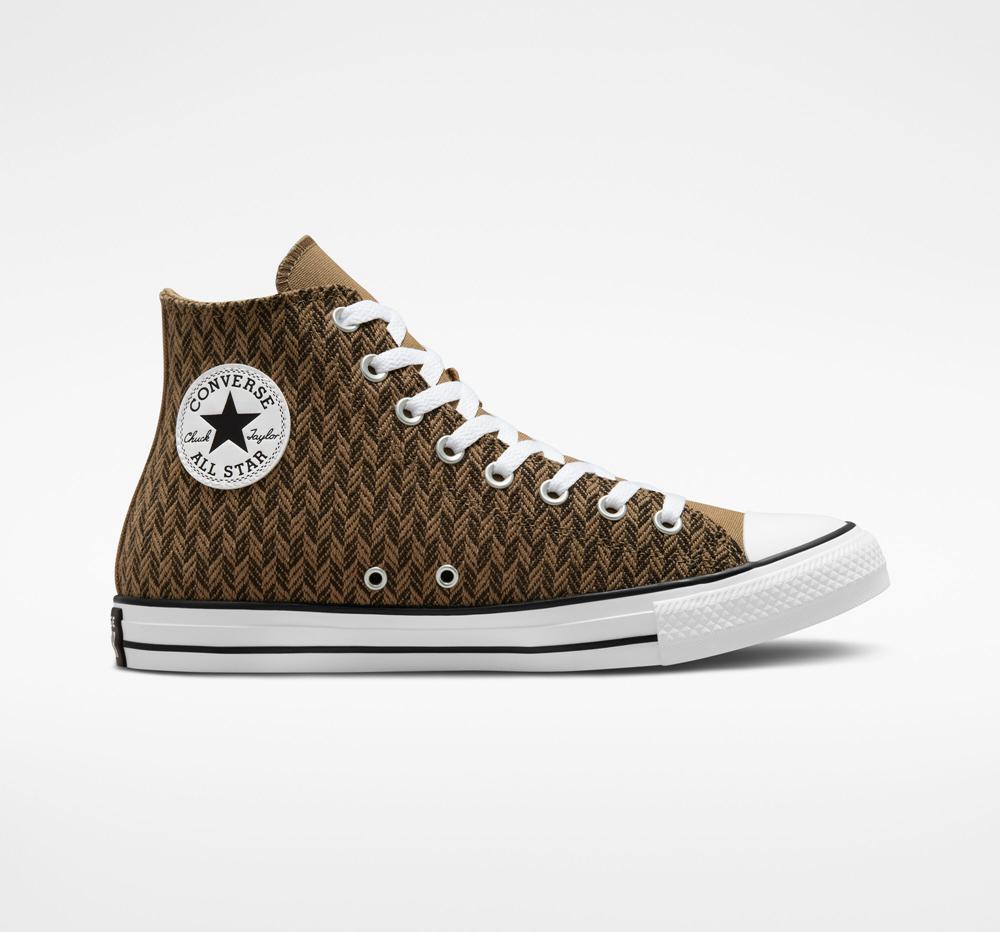 Dámské Vysoké Converse Chuck Taylor All Star Herringbone Unisex Hnědé Bílé | 547901JLP