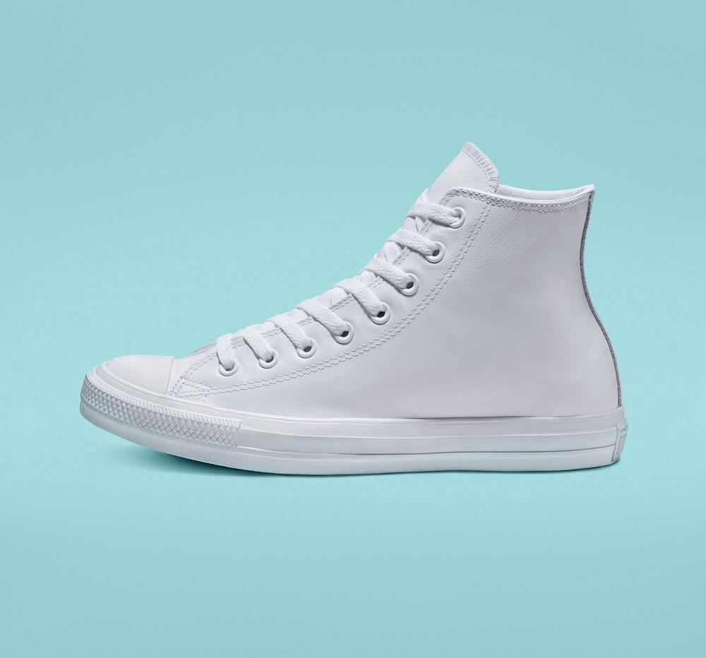 Dámské Vysoké Converse Chuck Taylor All Star Læder Unisex Bílé | 548961MUZ