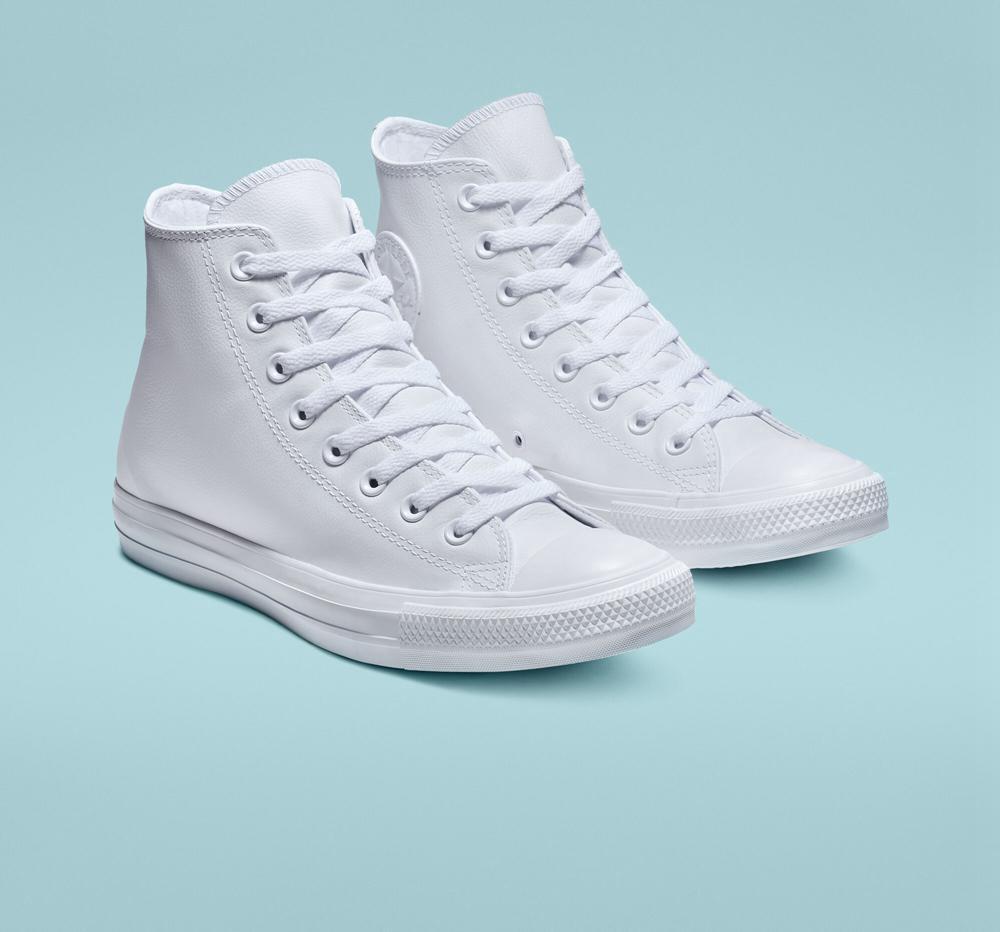 Dámské Vysoké Converse Chuck Taylor All Star Læder Unisex Bílé | 548961MUZ