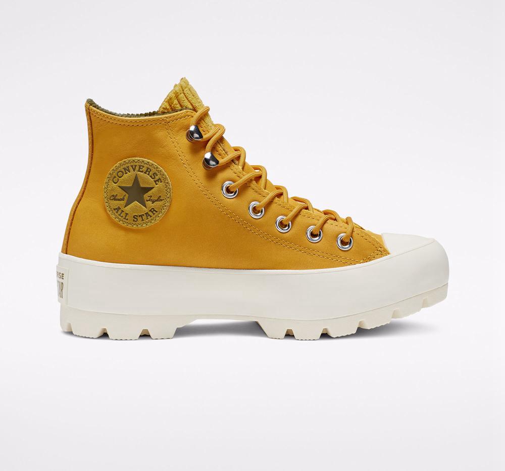 Dámské Vysoké Converse Chuck Taylor All Star Gore Tex Lugged Nepromokavé Læder Zlaté Olivy Zelené | 619548KJY