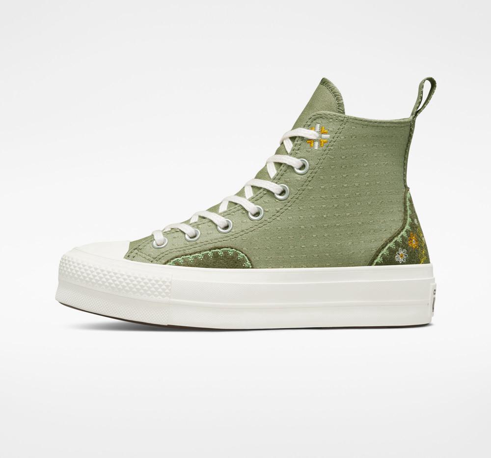 Dámské Vysoké Converse Chuck Taylor All Star Lift Platformy Autumn Embroidery Zelene Světle | 851607GCW