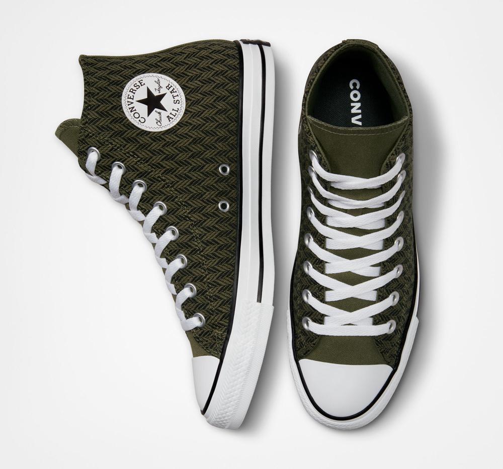 Dámské Vysoké Converse Chuck Taylor All Star Herringbone Unisex Zelene Černé Bílé | 863715VSB