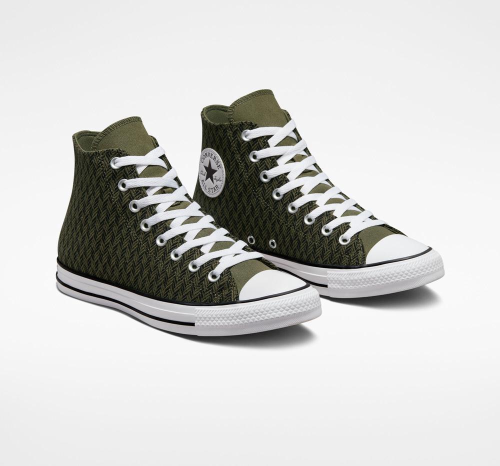 Dámské Vysoké Converse Chuck Taylor All Star Herringbone Unisex Zelene Černé Bílé | 863715VSB