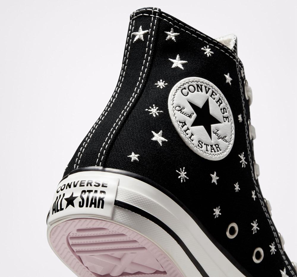 Dámské Vysoké Converse Chuck Taylor All Star Embroidered Stars Černé Bílé | 972864UVC