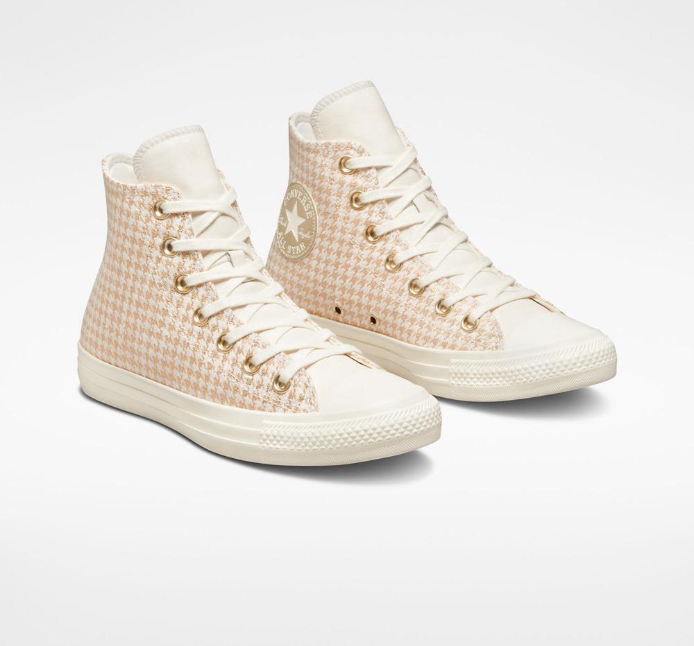 Dámské Vysoké Converse Chuck Taylor All Star Houndstooth Shine Bílé Světle Zlaté | 986214PBT