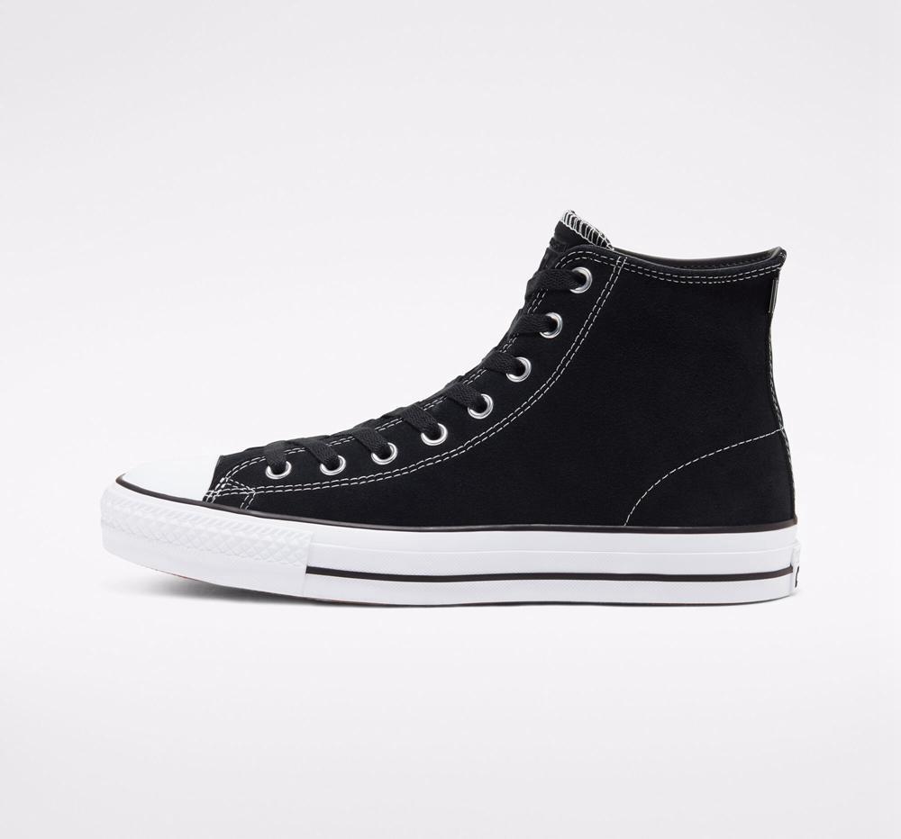 Dámské Vysoké Converse Cons Chuck Taylor All Star Pro Semišové Skate Černé Černé Bílé | 624790HXU