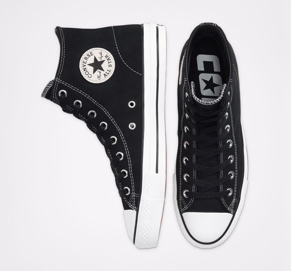 Dámské Vysoké Converse Cons Chuck Taylor All Star Pro Semišové Skate Černé Černé Bílé | 624790HXU