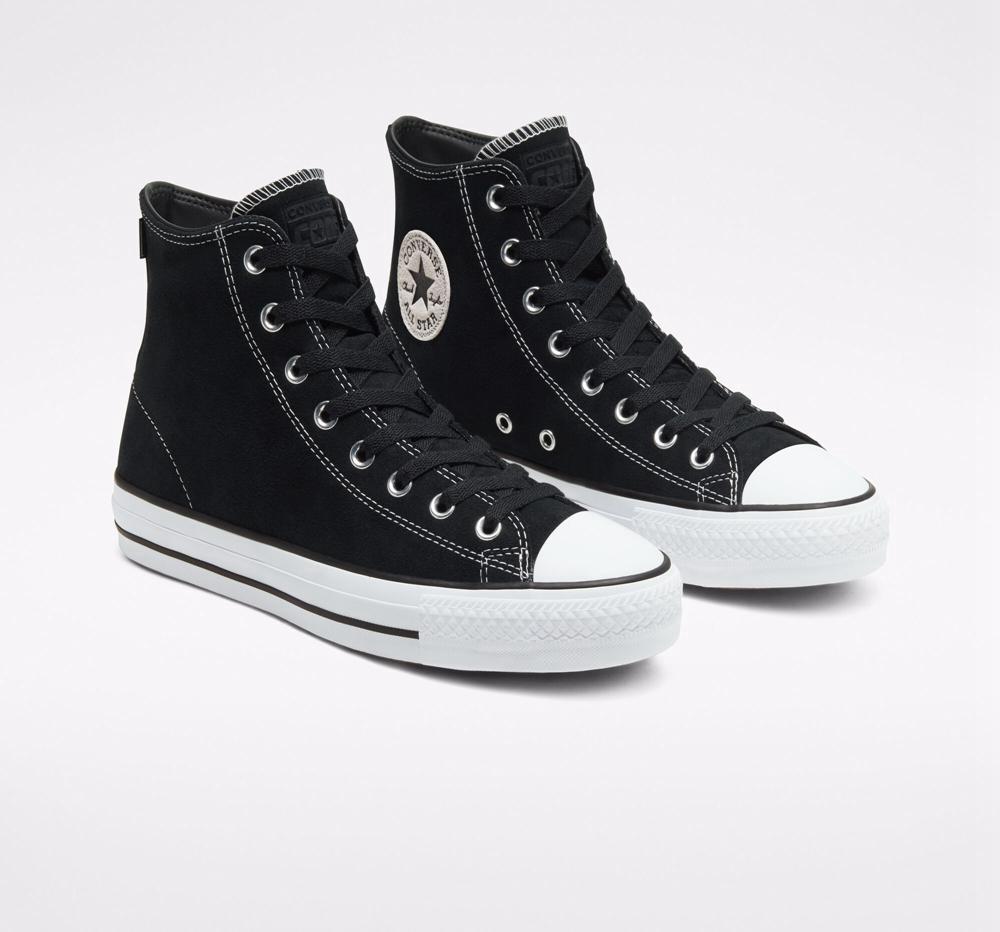 Dámské Vysoké Converse Cons Chuck Taylor All Star Pro Semišové Skate Černé Černé Bílé | 624790HXU