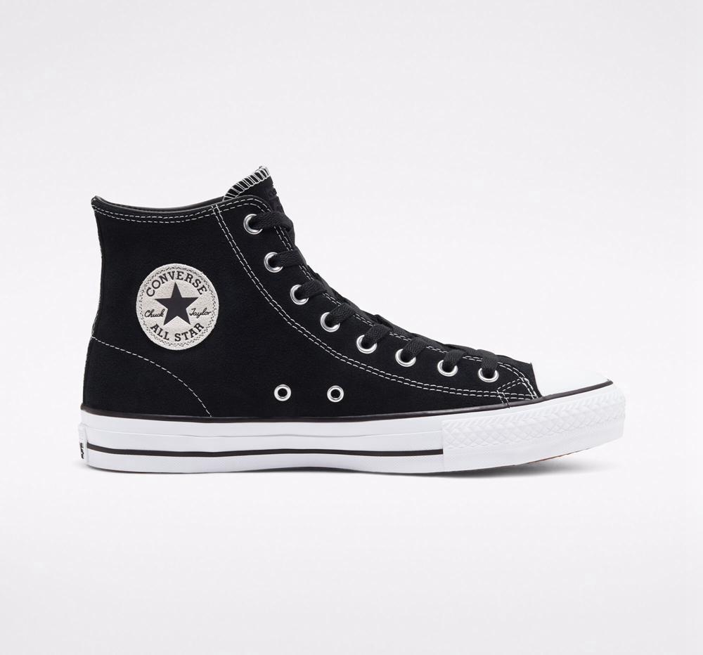 Dámské Vysoké Converse Cons Chuck Taylor All Star Pro Semišové Skate Černé Černé Bílé | 624790HXU