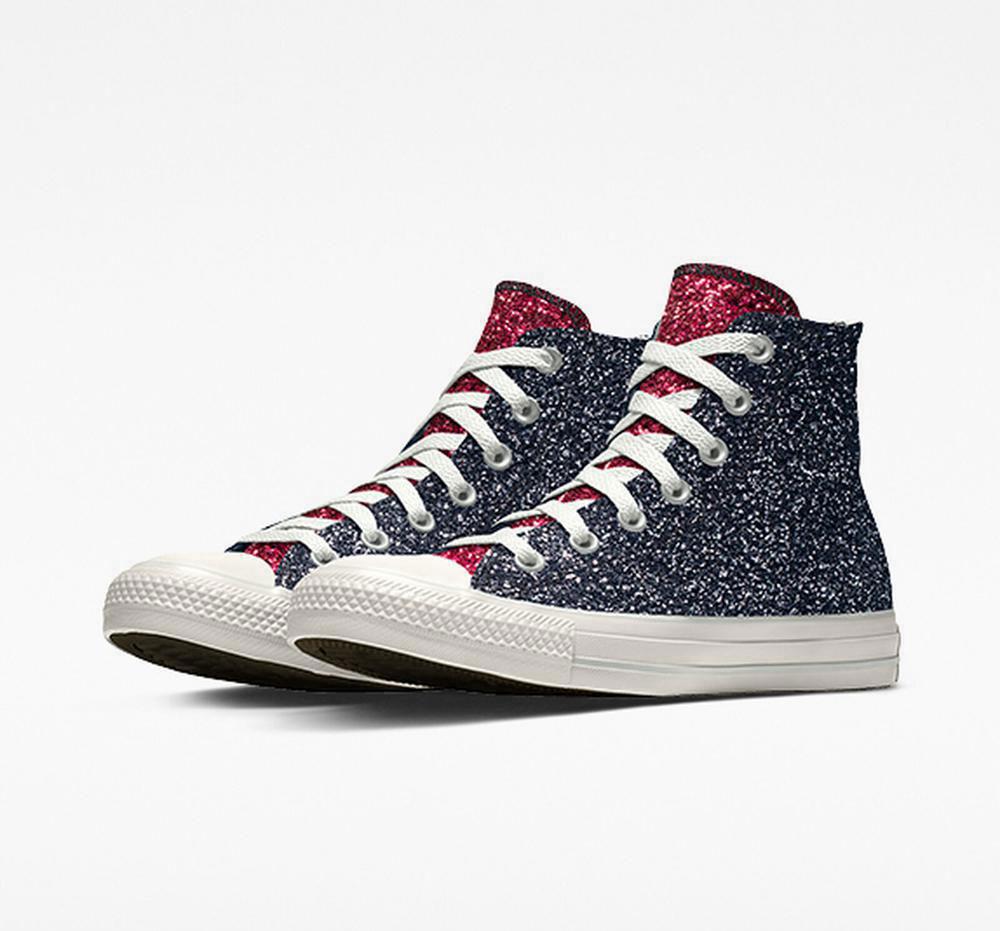 Dámské Vysoké Converse Custom Chuck Taylor All Star Glitter By You Unisex Silverpink | 165294IQD