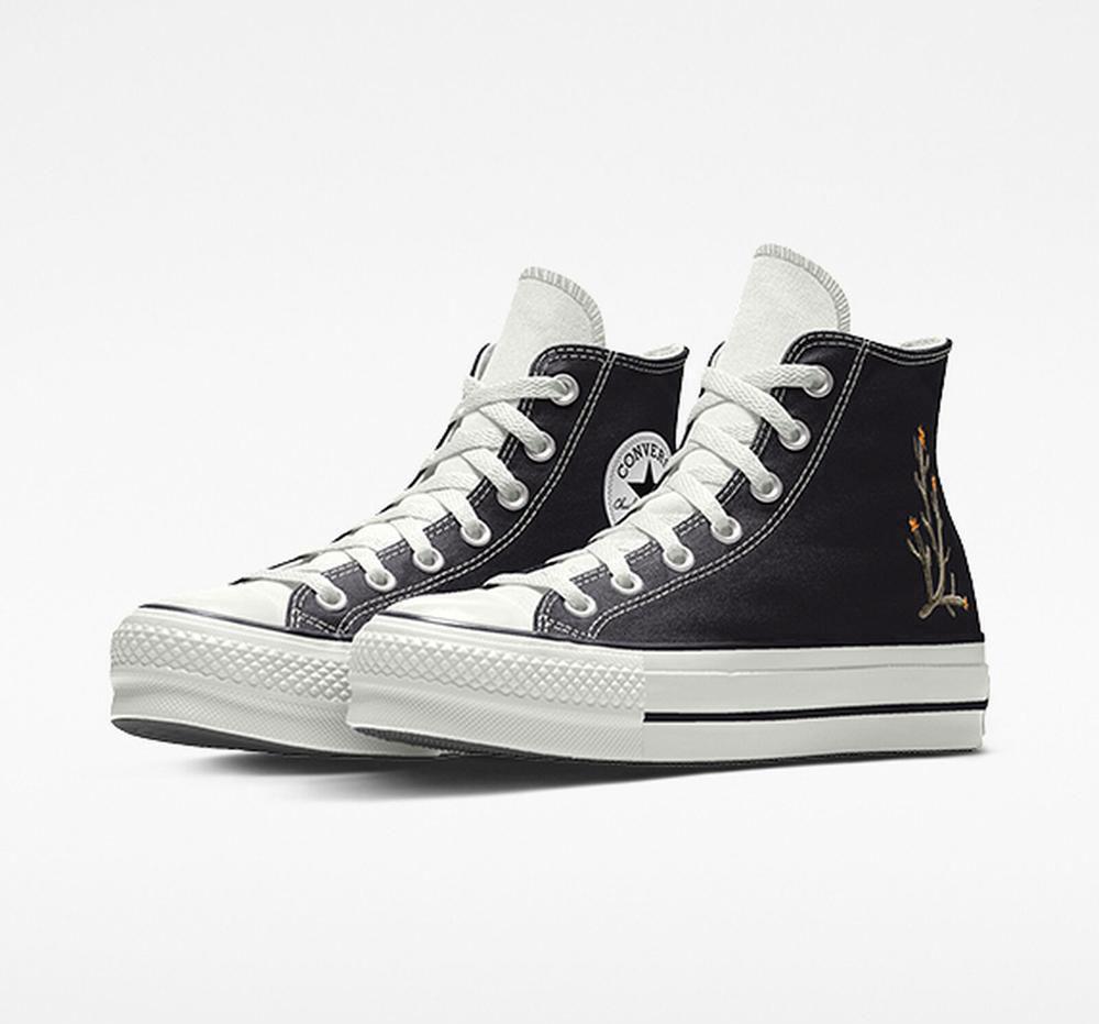 Dámské Vysoké Converse Custom Chuck Taylor All Star Lift Platformy Embroidery By You Unisex Černé | 350874ZJV