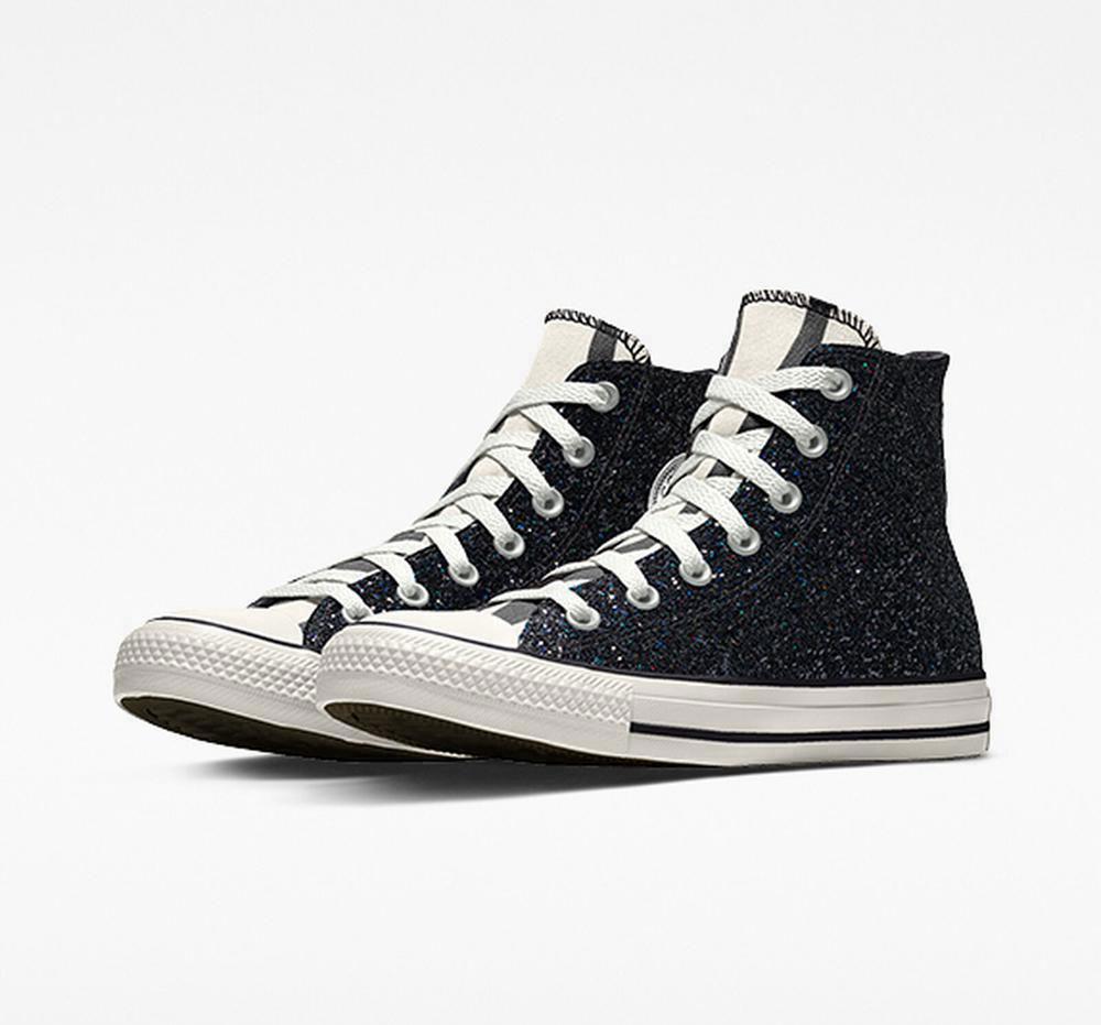 Dámské Vysoké Converse Custom Chuck Taylor All Star Glitter By You Unisex Blackzebra | 586219YMN