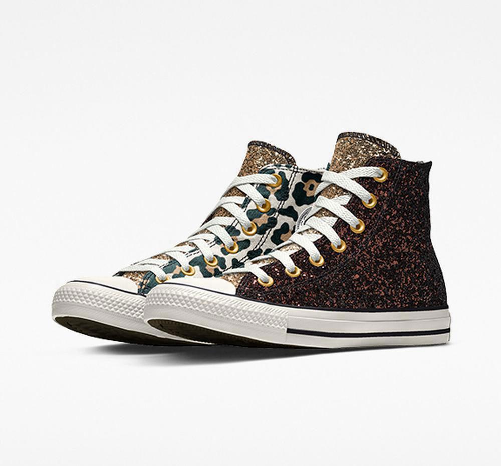 Dámské Vysoké Converse Custom Chuck Taylor All Star Glitter By You Unisex Černé Koralove | 690138SYK