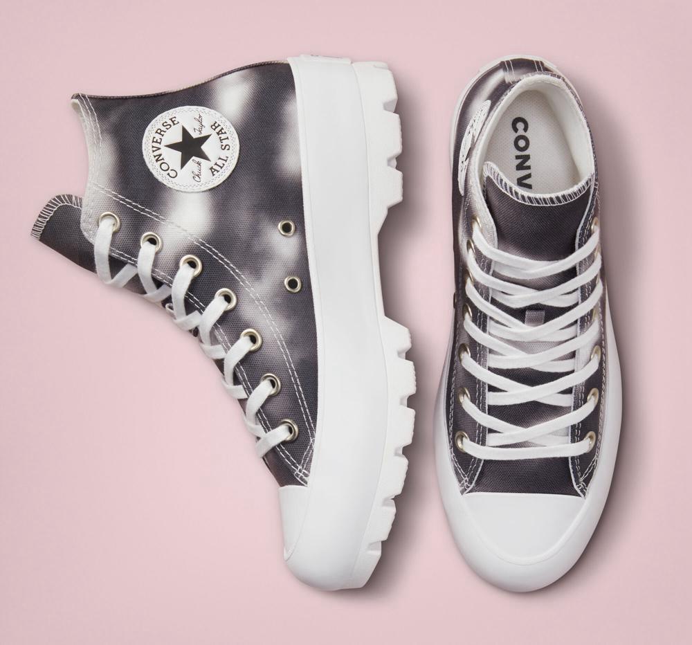 Dámské Vysoké Converse Muted Cloud Wash Lugged Chuck Taylor All Star Černé Bílé | 286745HDU