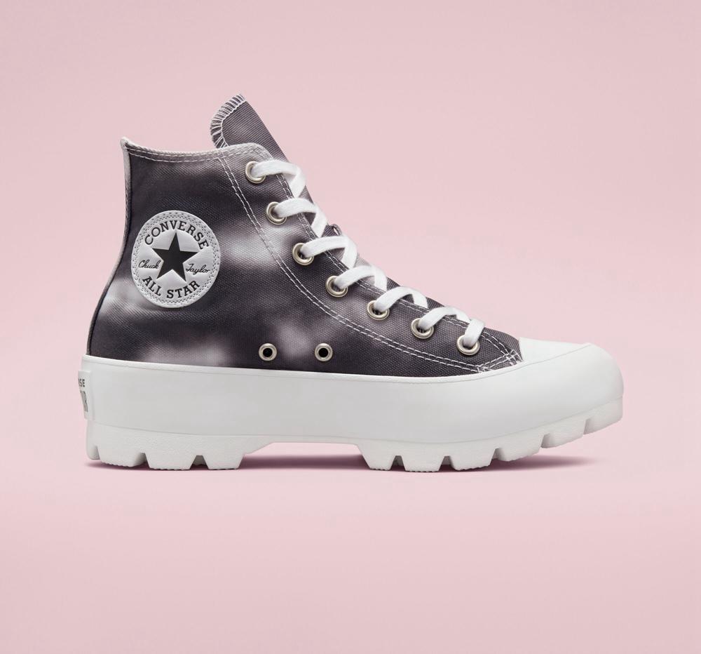 Dámské Vysoké Converse Muted Cloud Wash Lugged Chuck Taylor All Star Černé Bílé | 286745HDU