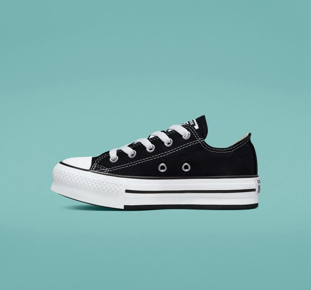 Dívčí Nízké Converse Chuck Taylor All Star Lift Platformy Little Kids Černé Bílé Černé | 423057UTB