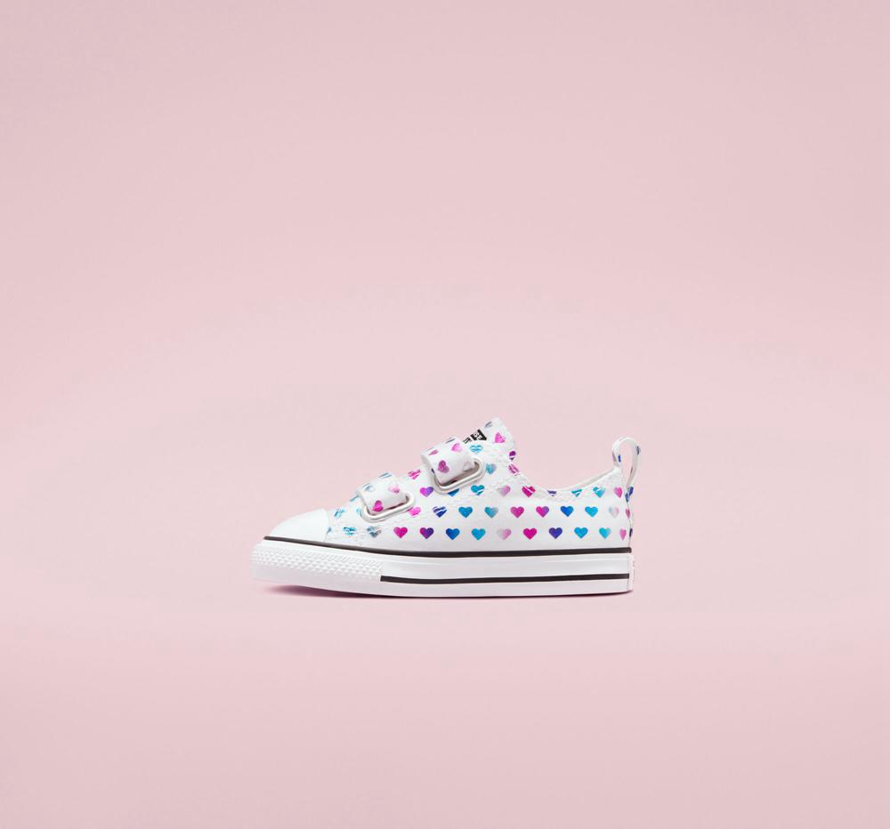 Dívčí Nízké Converse Chuck Taylor All Star Easy On Foil Hearts Toddler Bílé Černé Růžové | 790834VHQ