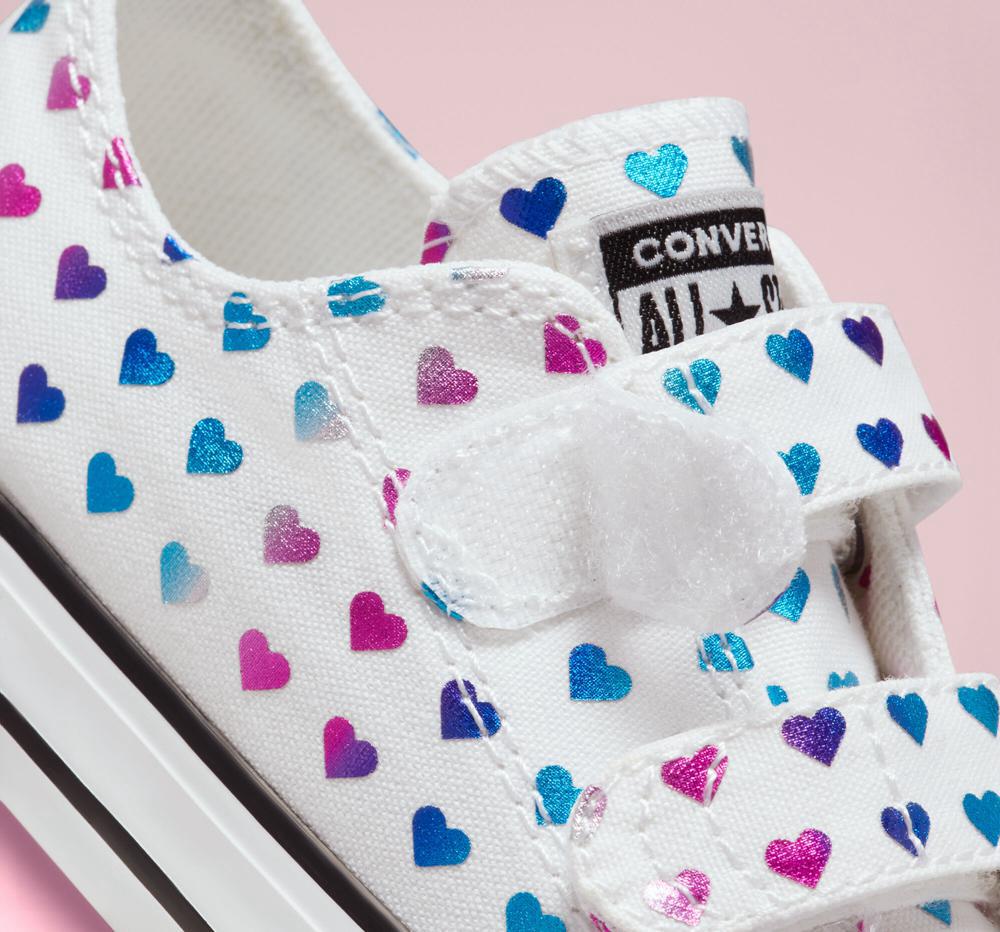 Dívčí Nízké Converse Chuck Taylor All Star Easy On Foil Hearts Toddler Bílé Černé Růžové | 790834VHQ